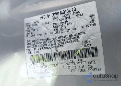 2009 Ford Ranger Sport/Xl/Xlt from USA, damaged, VIN 1FTYR10D69PA58197